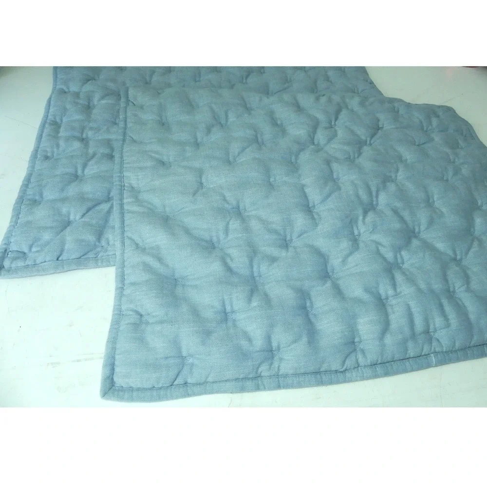 Pottery Barn Cotton Stitch Quilt Standard Shams Pair Light Blue Chambray 20x26